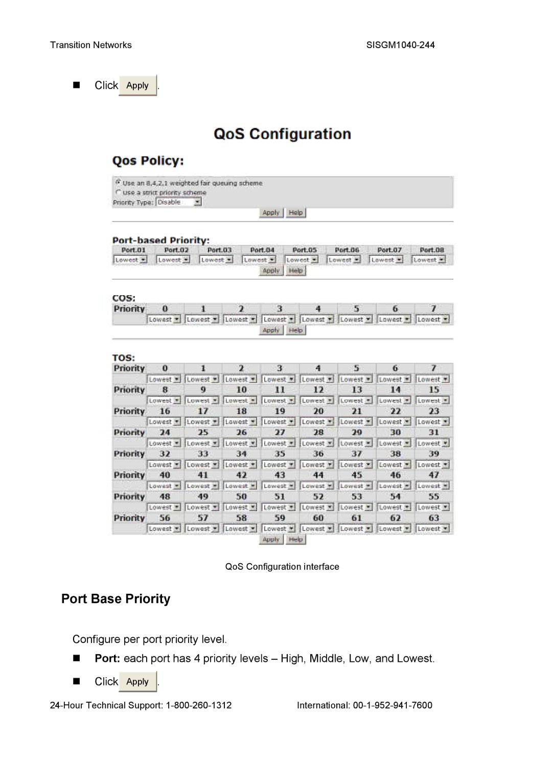 Transition Networks SISGM1040-244 user manual Port Base Priority 