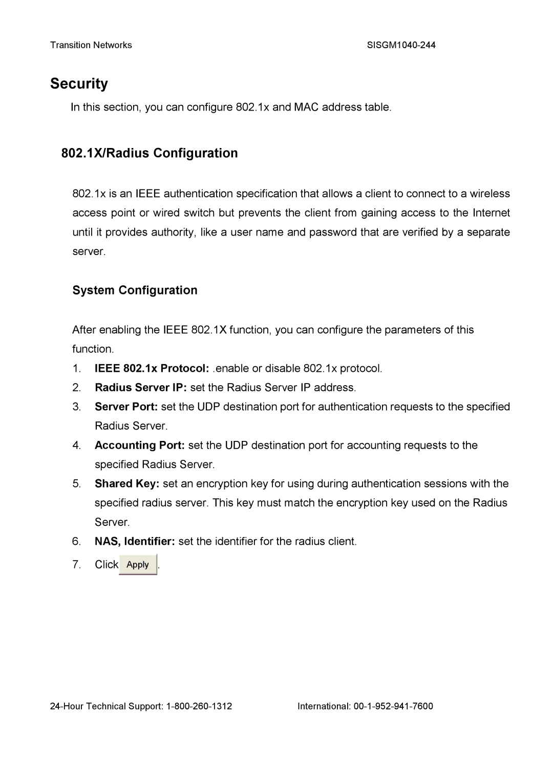 Transition Networks SISGM1040-244 user manual Security 