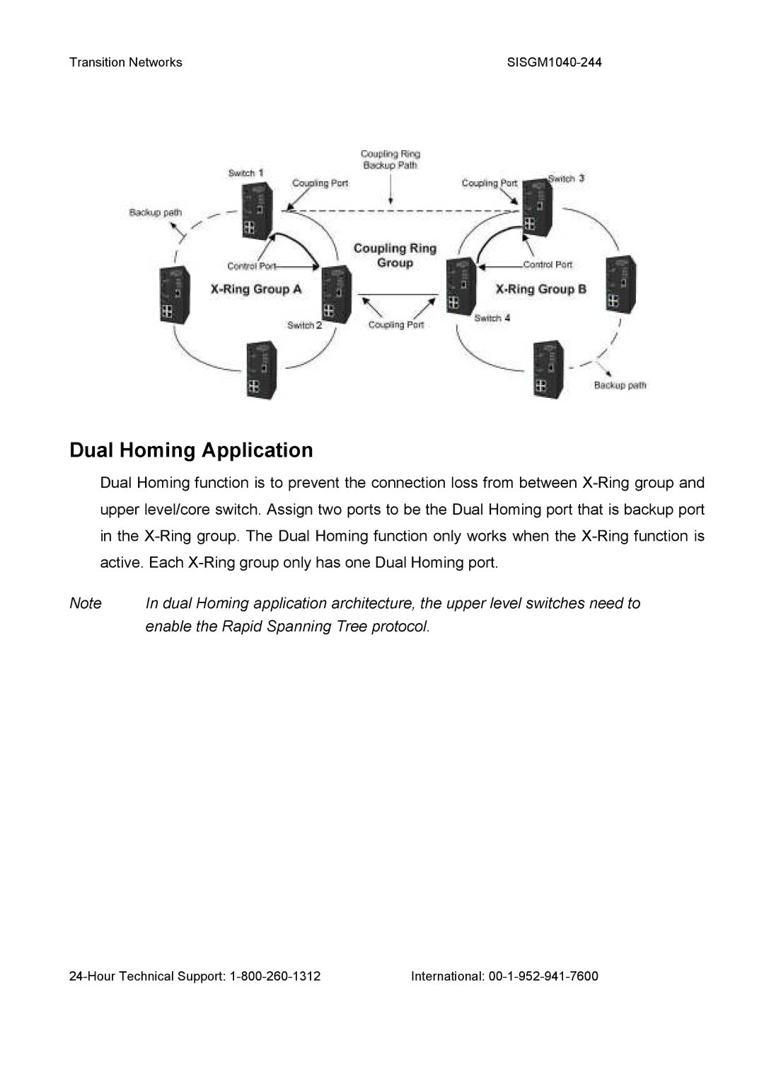 Transition Networks SISGM1040-244 user manual Dual Homing Application 