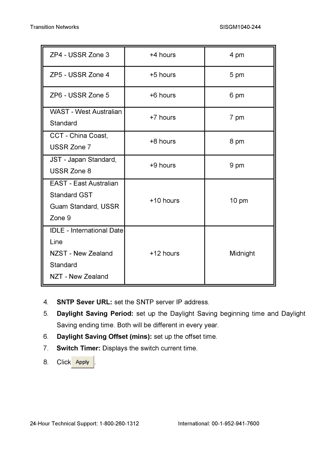 Transition Networks SISGM1040-244 user manual Daylight Saving Offset mins set up the offset time 