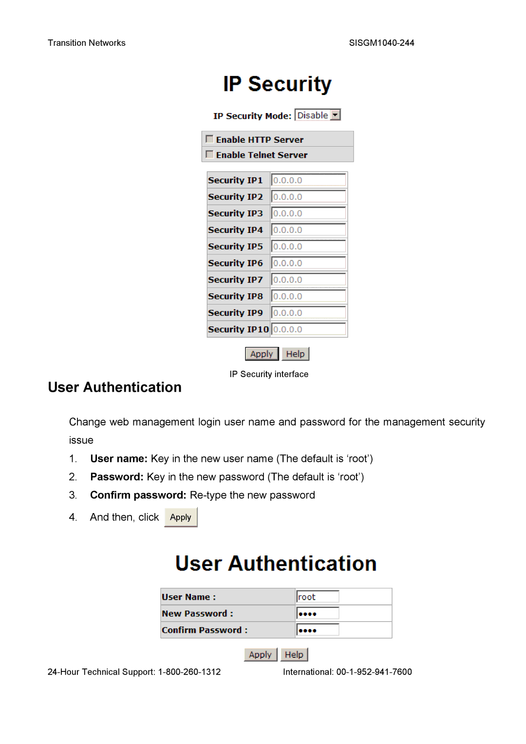 Transition Networks SISGM1040-244 user manual User Authentication 