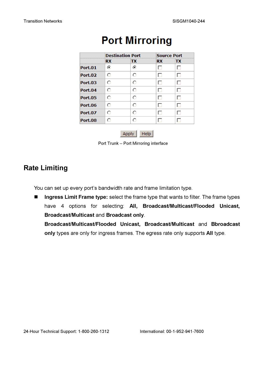 Transition Networks SISGM1040-244 user manual Rate Limiting 