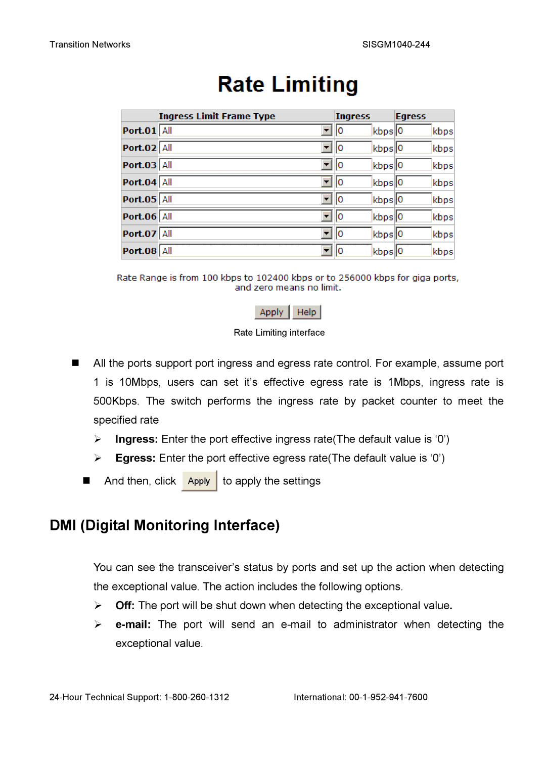 Transition Networks SISGM1040-244 user manual DMI Digital Monitoring Interface 