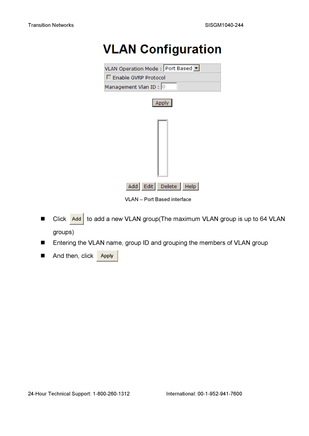 Transition Networks user manual Transition Networks SISGM1040-244 Vlan Port Based interface 