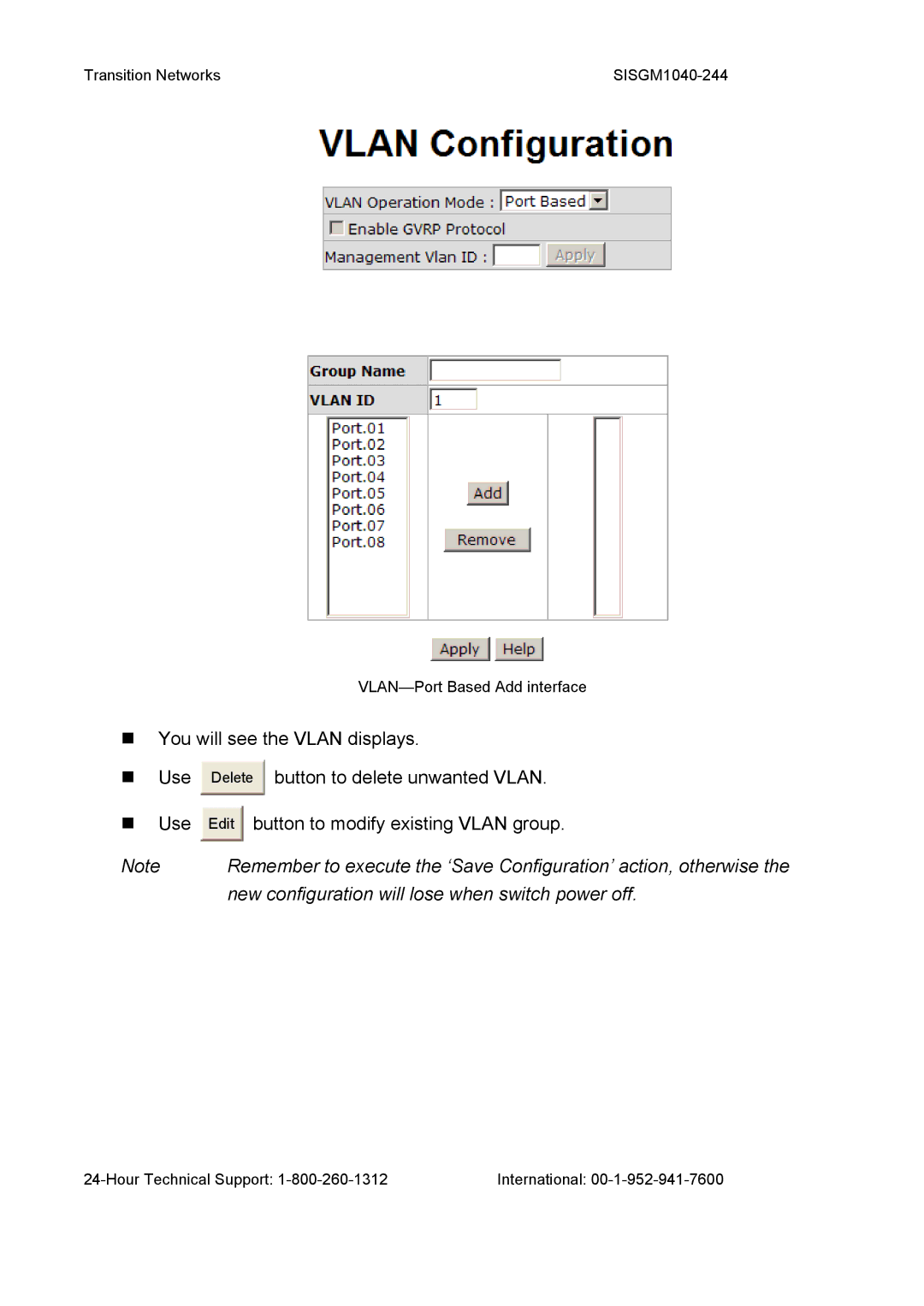 Transition Networks SISGM1040-244 user manual New configuration will lose when switch power off 