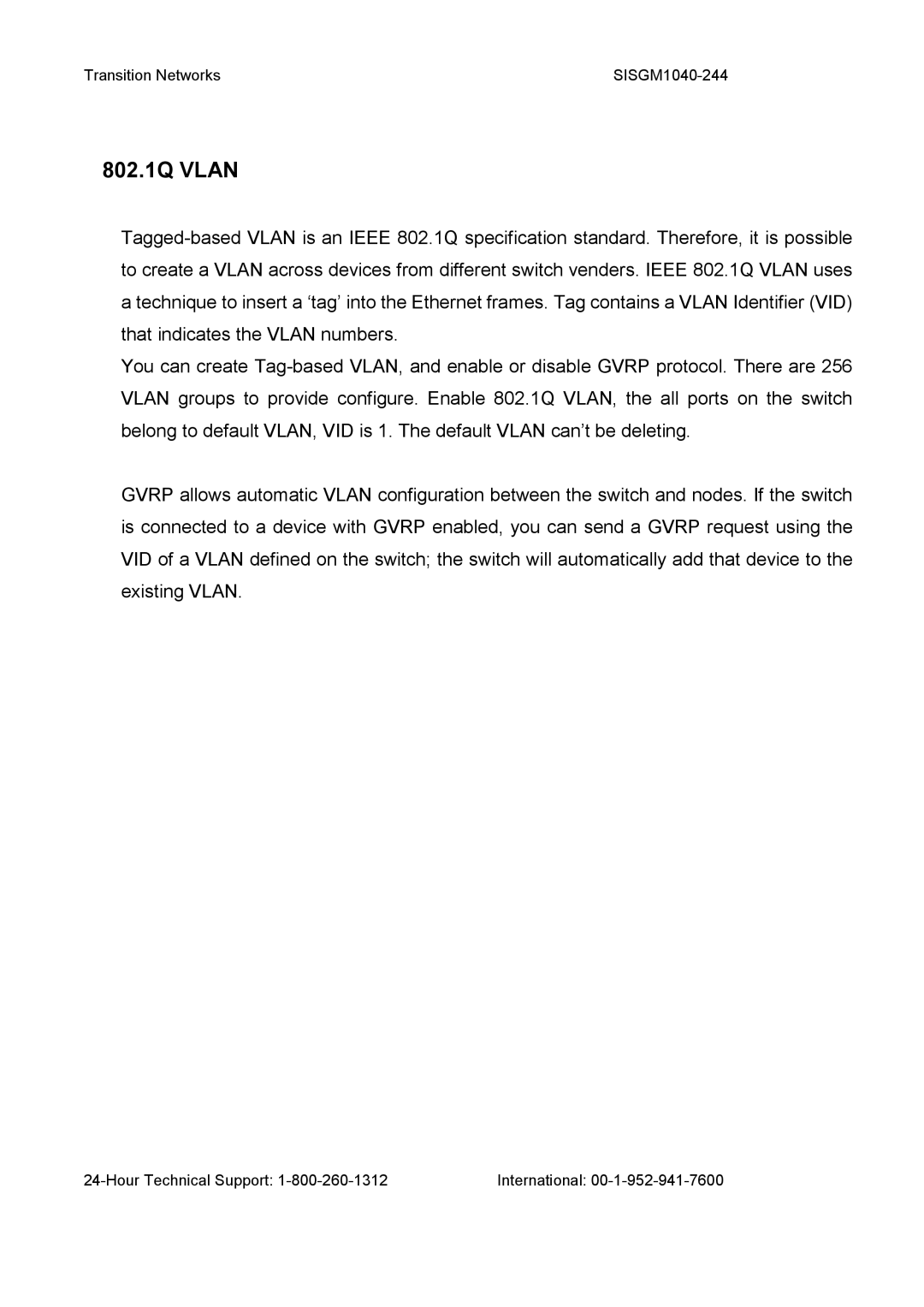 Transition Networks SISGM1040-244 user manual 802.1Q Vlan 