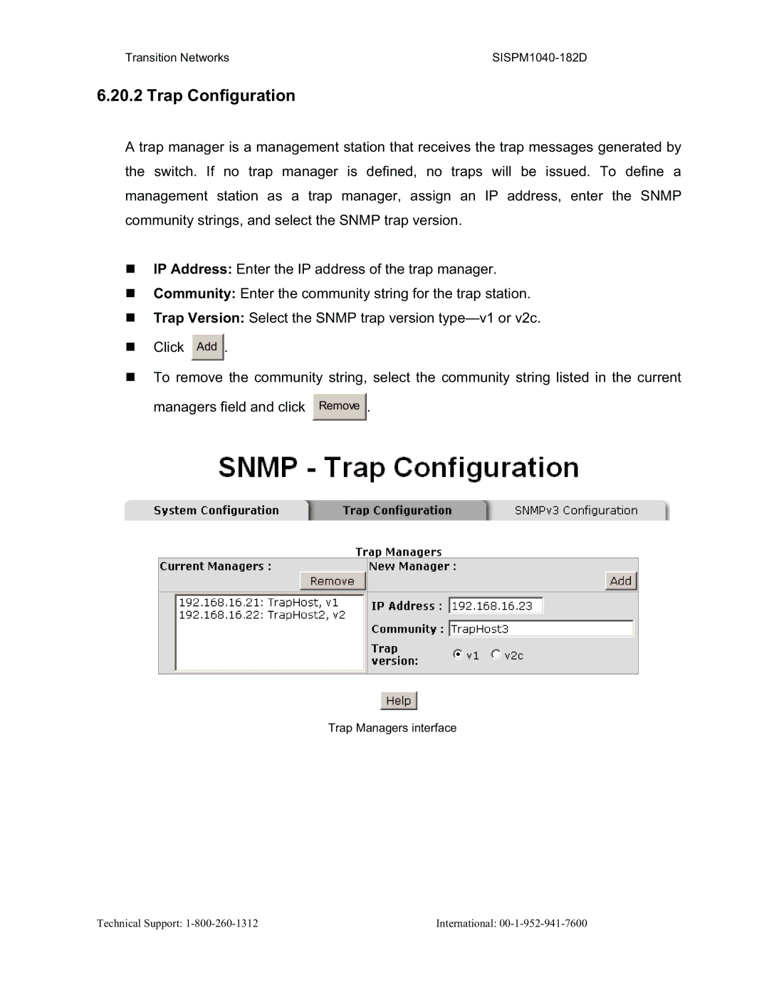 Transition Networks SISPM1040-182D user manual Trap Configuration 