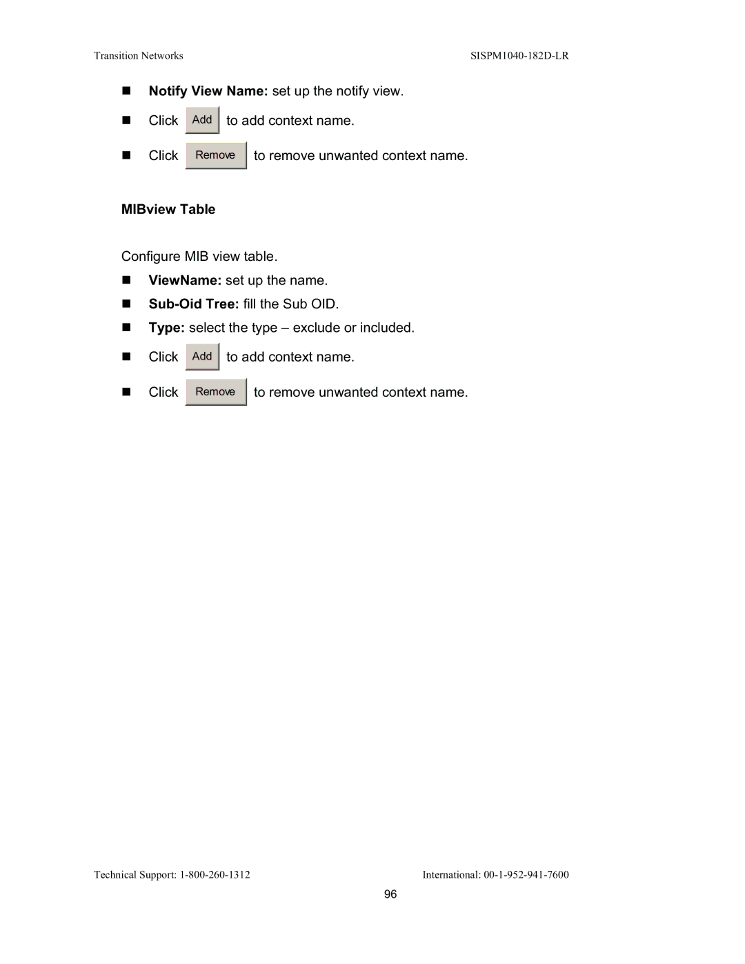 Transition Networks SISPM1040-182D user manual MIBview Table 