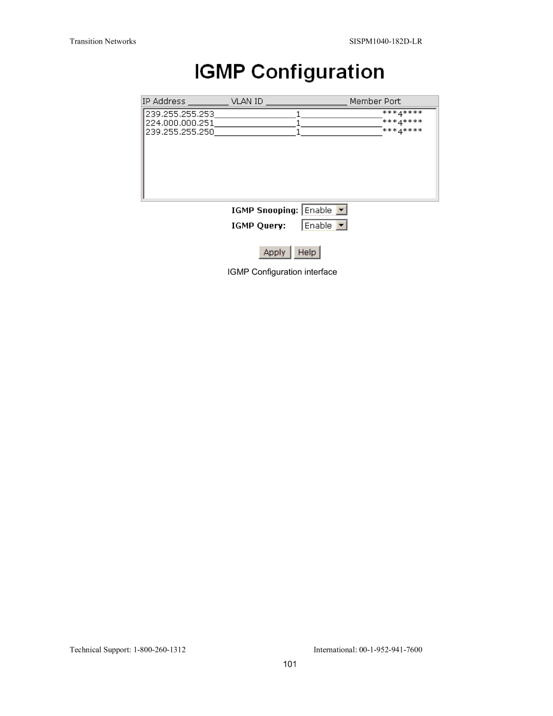 Transition Networks SISPM1040-182D user manual Igmp Configuration interface 