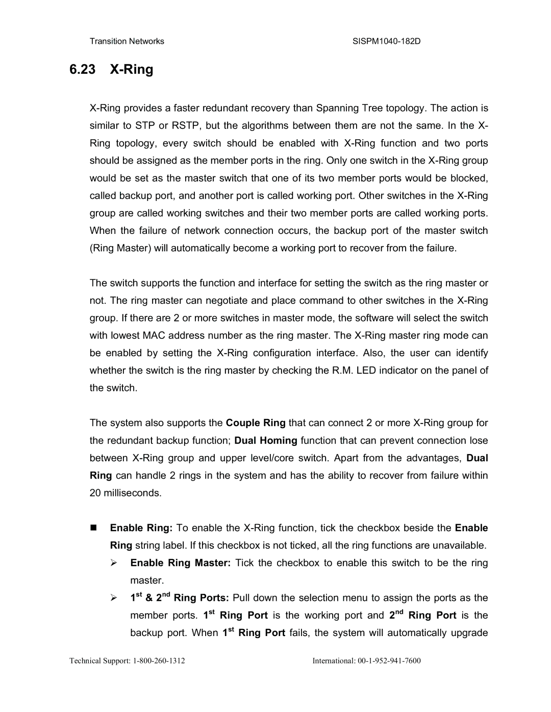 Transition Networks SISPM1040-182D user manual Ring 