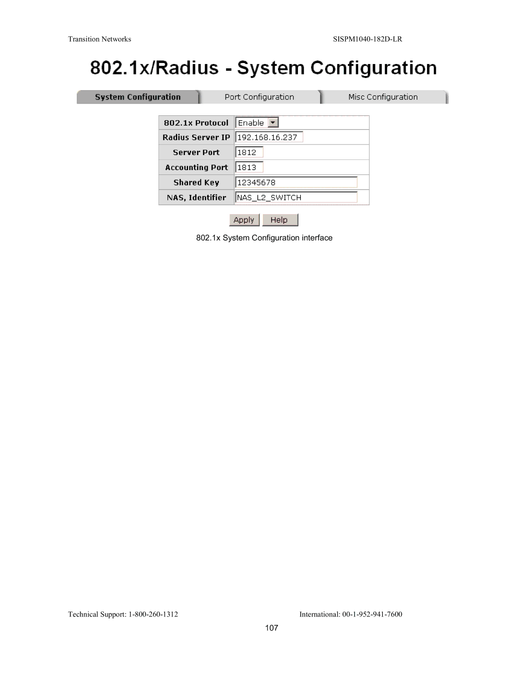 Transition Networks SISPM1040-182D user manual 802.1x System Configuration interface 