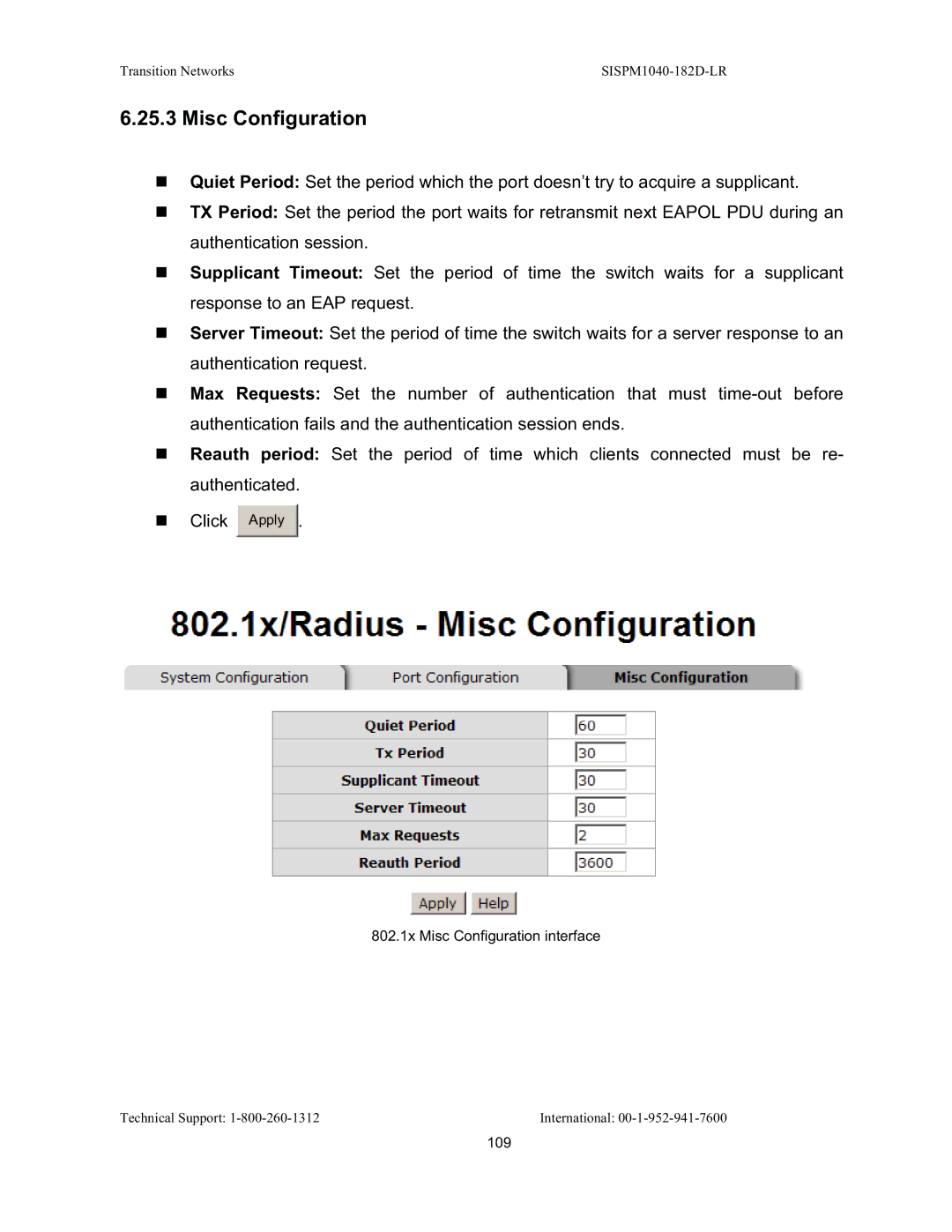 Transition Networks SISPM1040-182D user manual Misc Configuration 