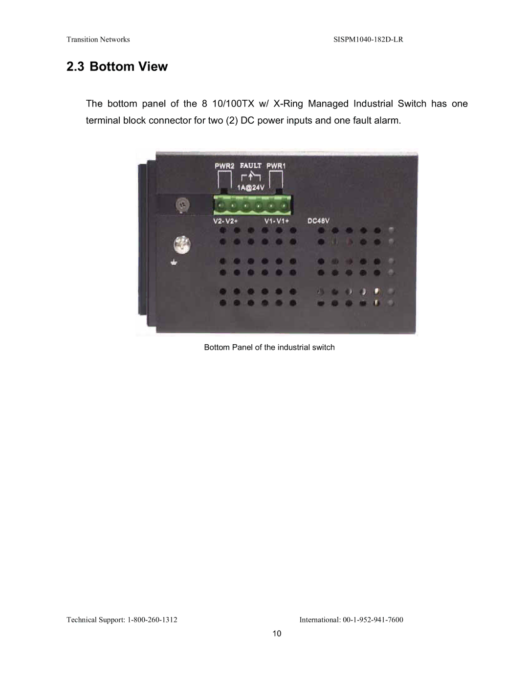 Transition Networks SISPM1040-182D user manual Bottom View 