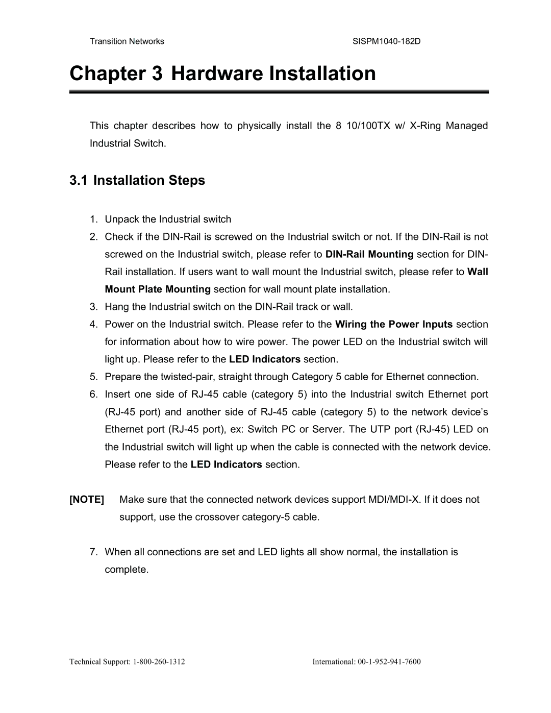 Transition Networks SISPM1040-182D user manual Hardware Installation, Installation Steps 