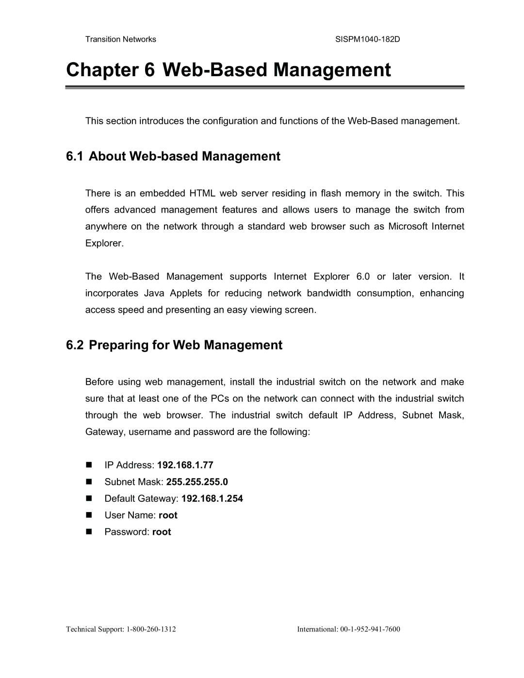 Transition Networks SISPM1040-182D user manual About Web-based Management, Preparing for Web Management 