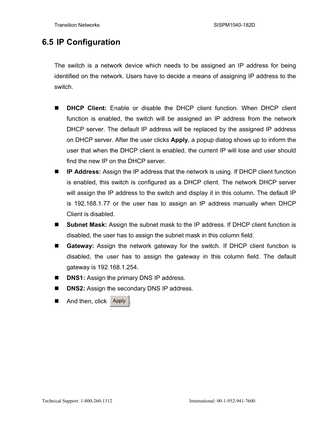 Transition Networks SISPM1040-182D user manual IP Configuration 