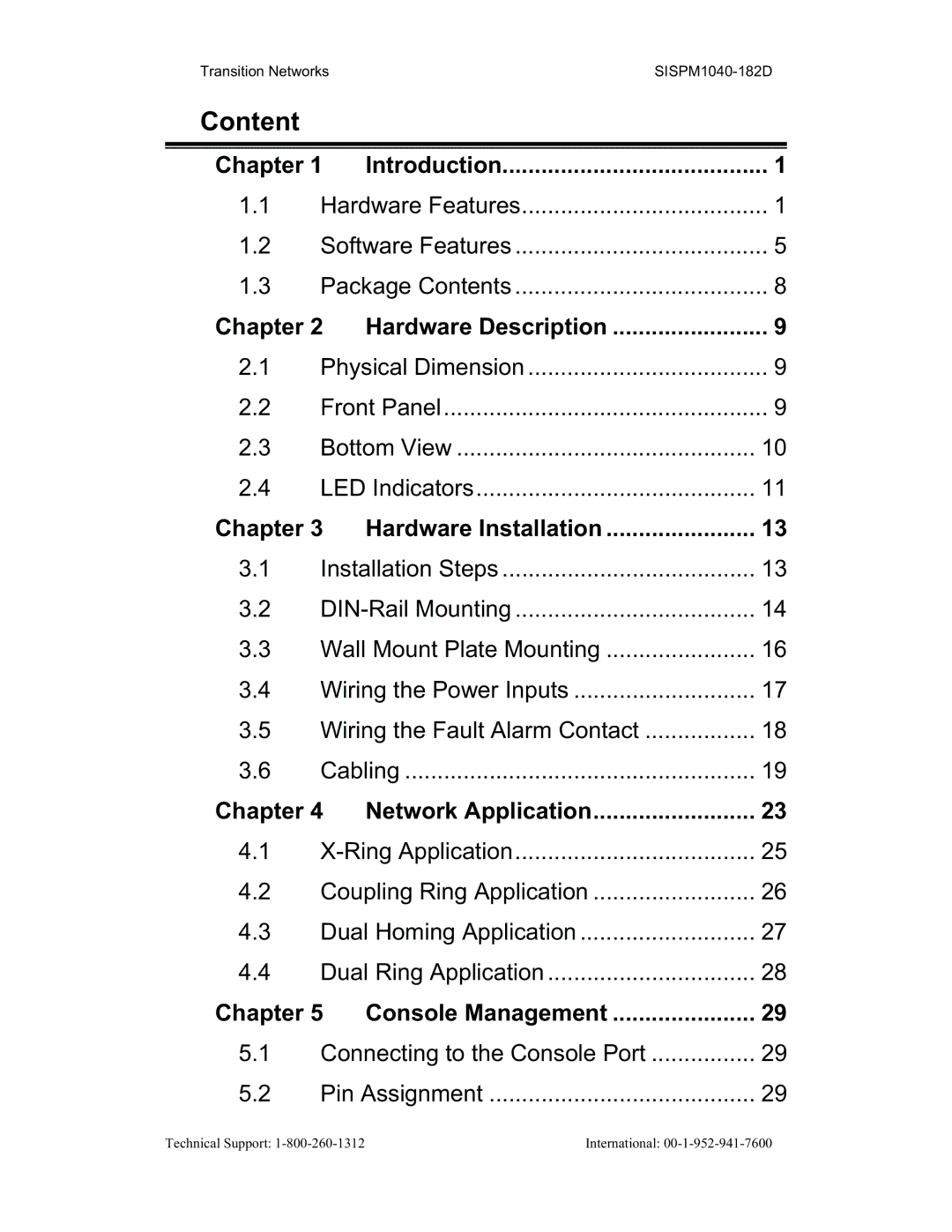 Transition Networks SISPM1040-182D user manual Chapter, Hardware Installation, Network Application, Console Management 