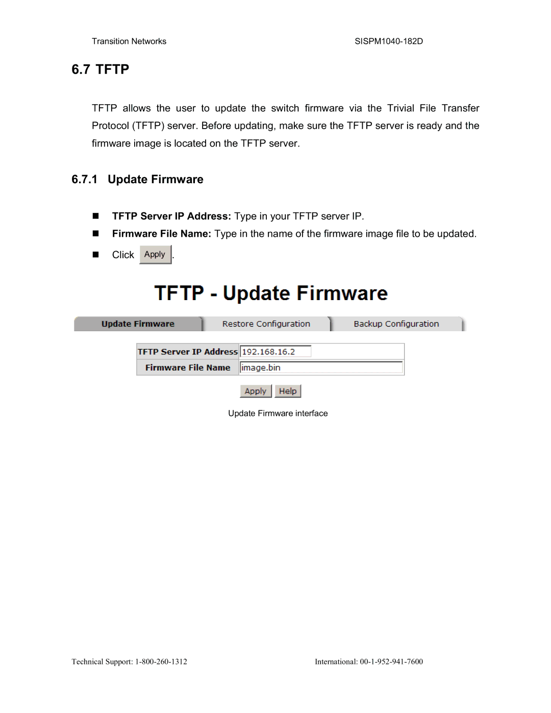 Transition Networks SISPM1040-182D user manual Tftp, Update Firmware 