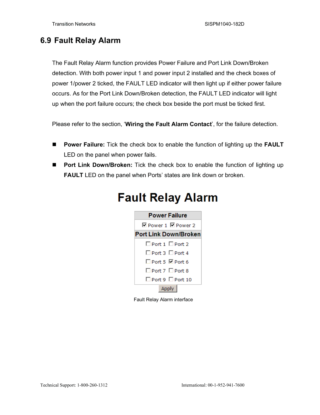 Transition Networks SISPM1040-182D user manual Fault Relay Alarm 