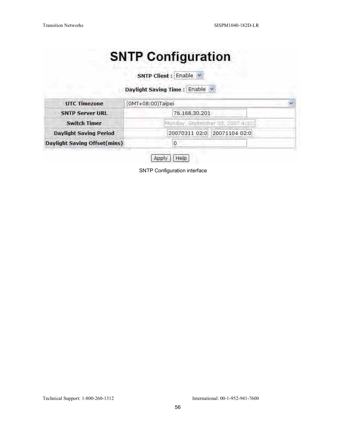 Transition Networks SISPM1040-182D user manual Sntp Configuration interface 