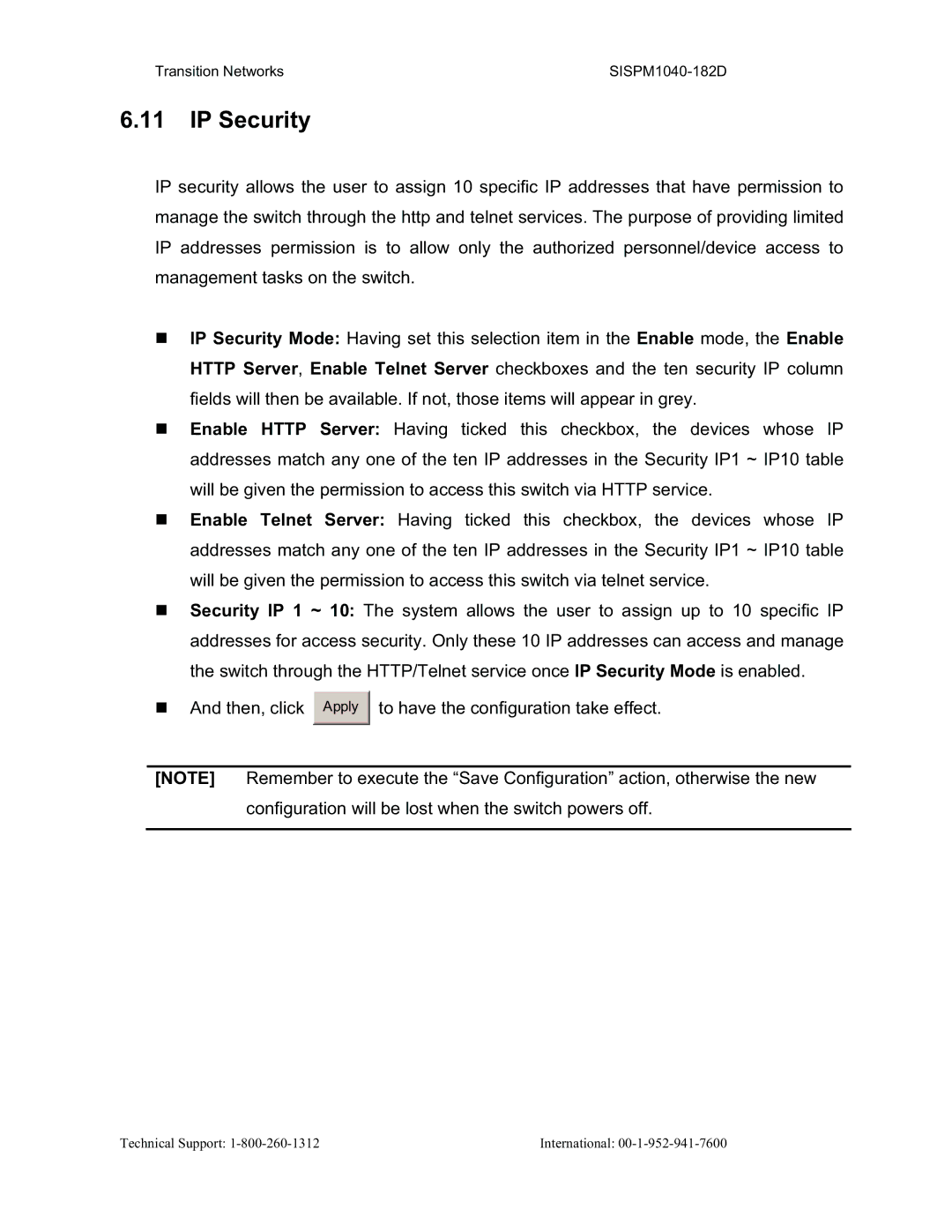 Transition Networks SISPM1040-182D user manual IP Security 