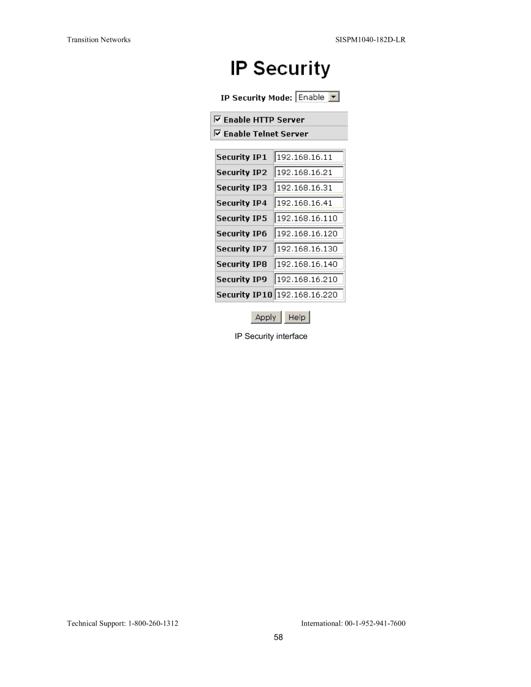 Transition Networks SISPM1040-182D user manual IP Security interface 