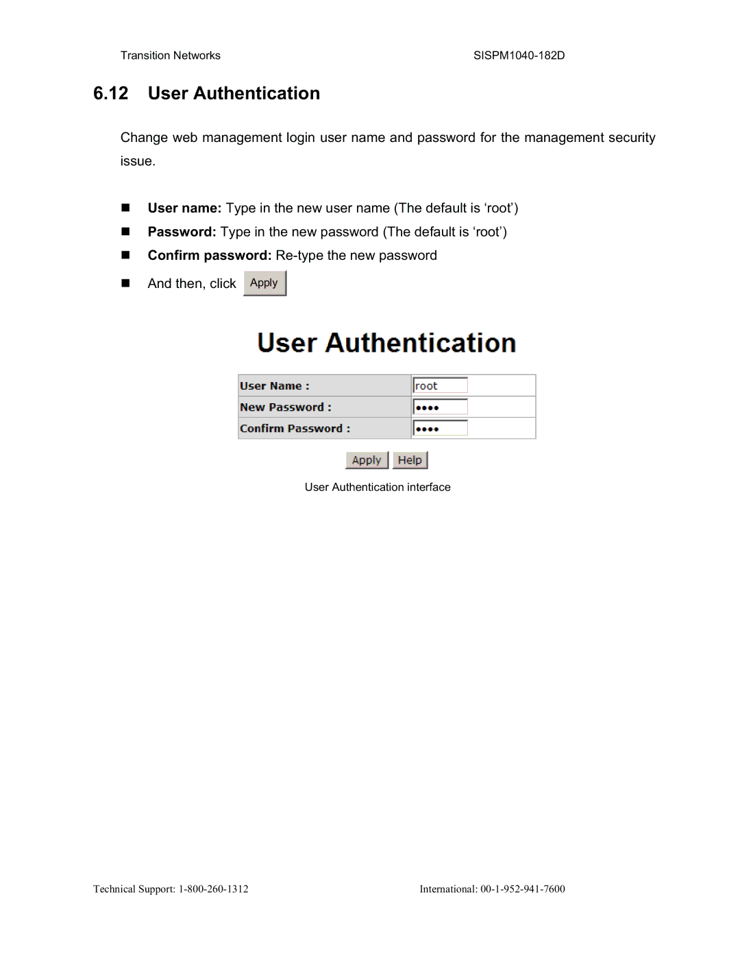 Transition Networks SISPM1040-182D user manual User Authentication 