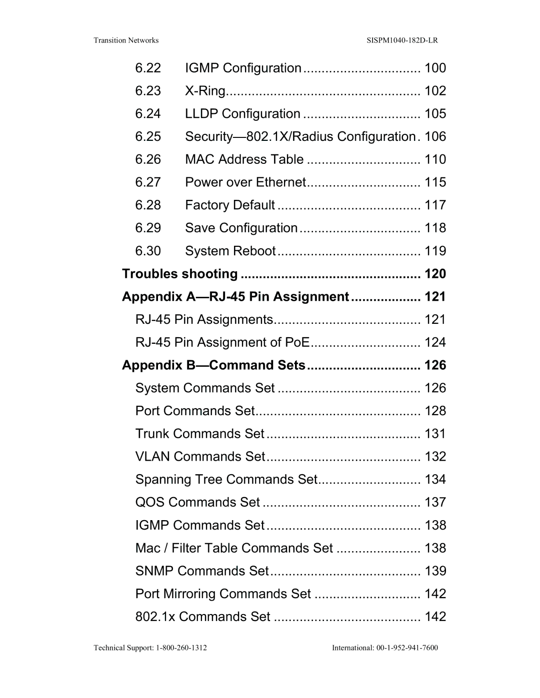 Transition Networks SISPM1040-182D user manual 120, 121, 126 