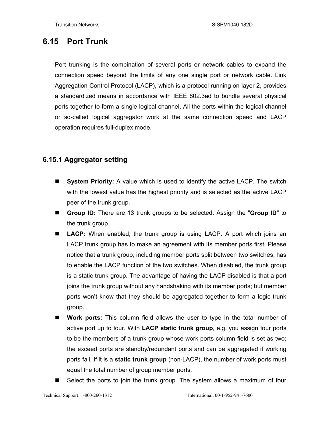 Transition Networks SISPM1040-182D user manual Port Trunk, Aggregator setting 