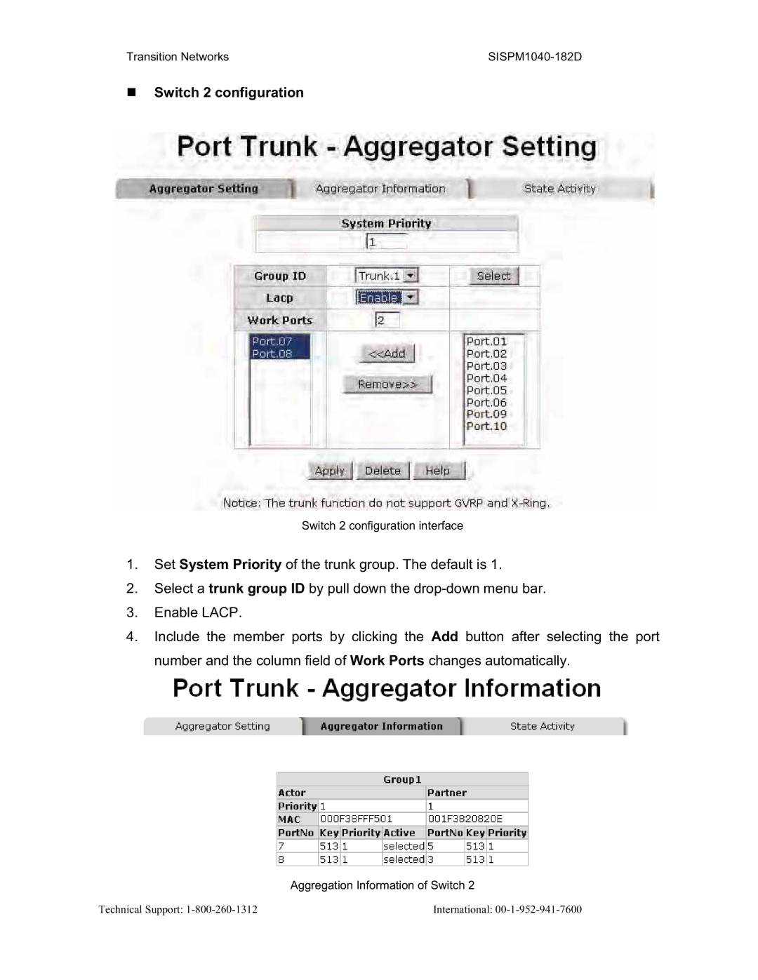 Transition Networks SISPM1040-182D user manual „ Switch 2 configuration 