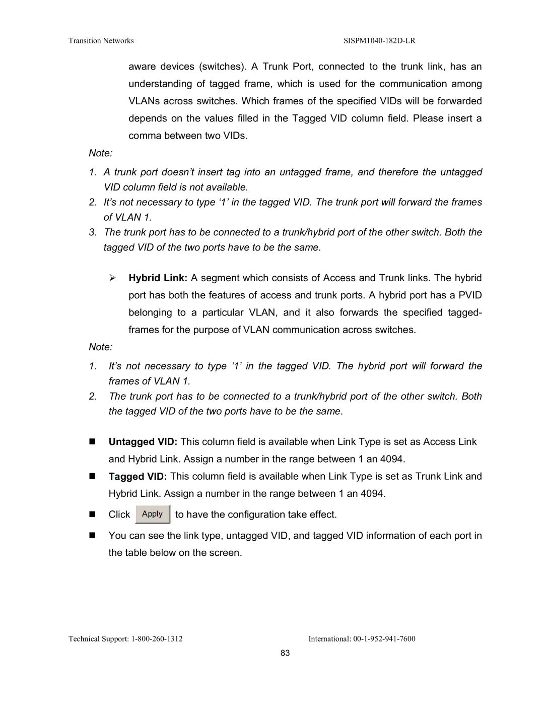 Transition Networks SISPM1040-182D user manual Transition Networks 