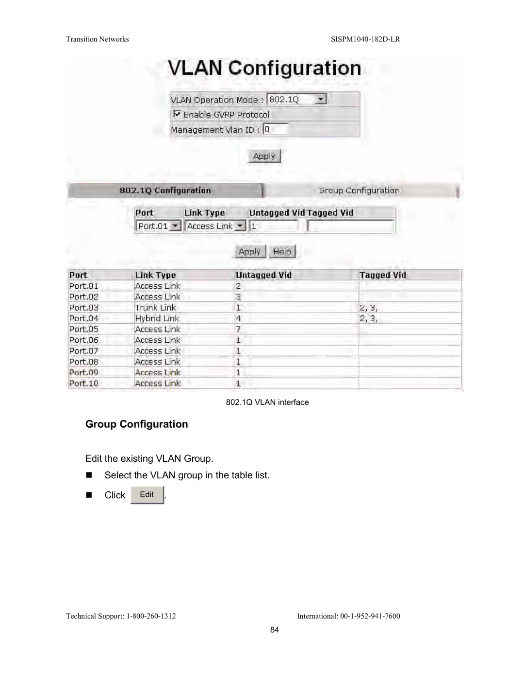 Transition Networks SISPM1040-182D user manual Group Configuration 