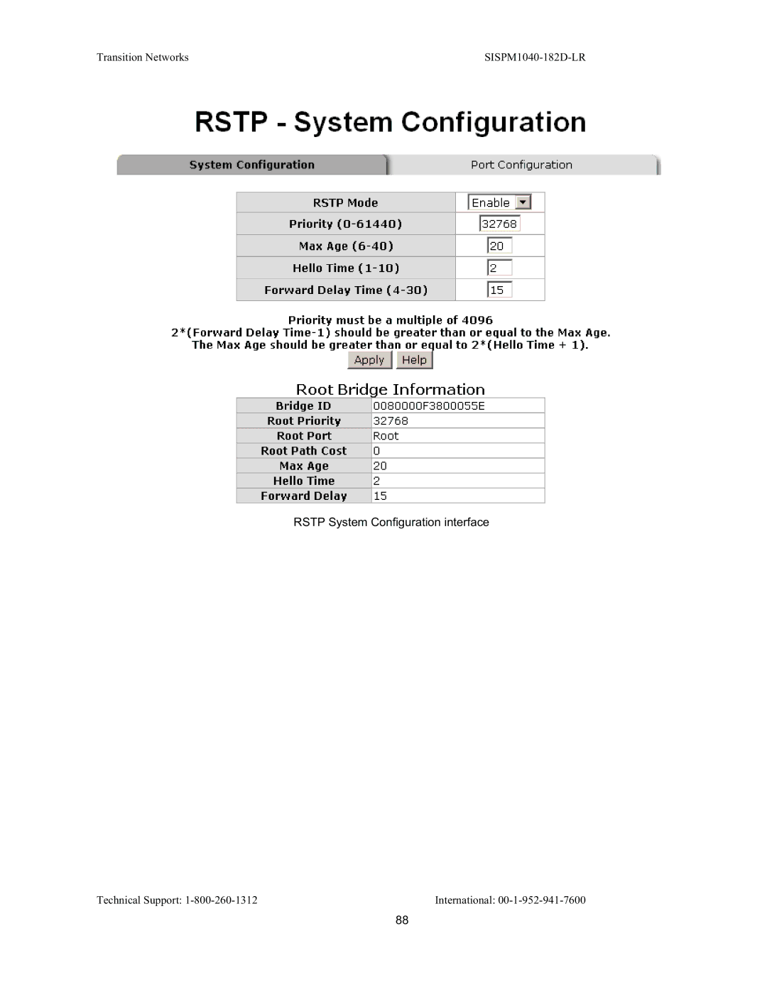 Transition Networks SISPM1040-182D user manual Rstp System Configuration interface 