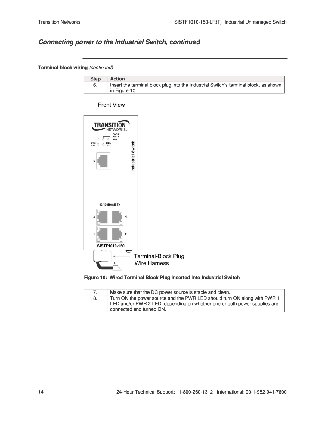 Transition Networks SISTF1010-150-LR(T) installation manual Connecting power to the Industrial Switch, continued 