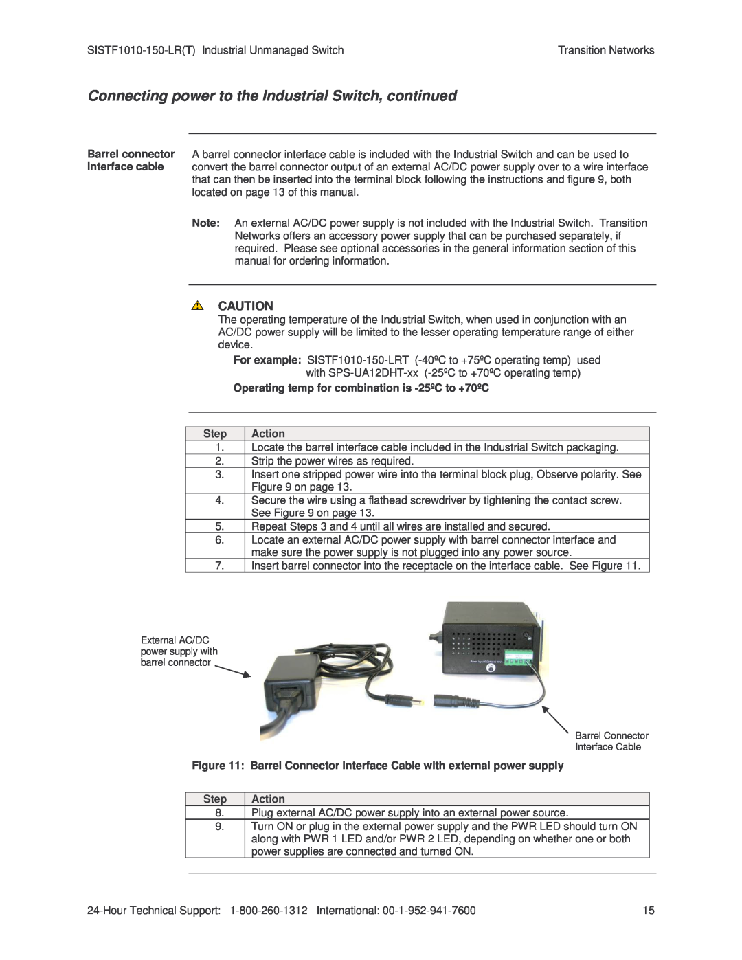Transition Networks SISTF1010-150-LR(T) installation manual Connecting power to the Industrial Switch, continued 