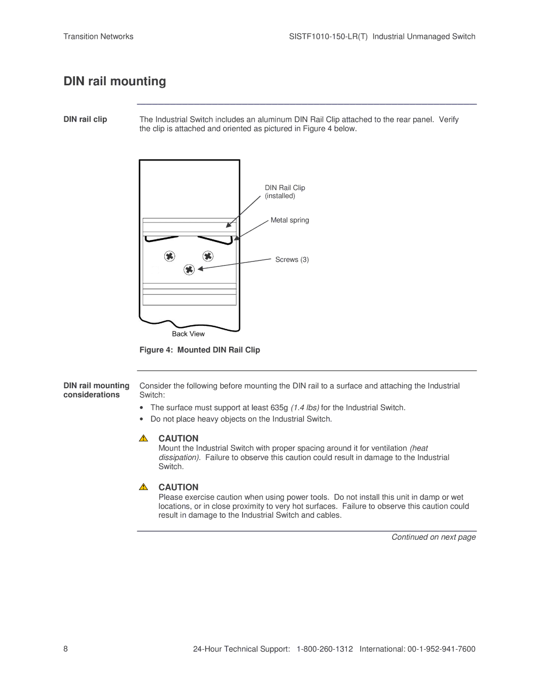 Transition Networks SISTF1010-150-LR(T) installation manual DIN rail mounting 