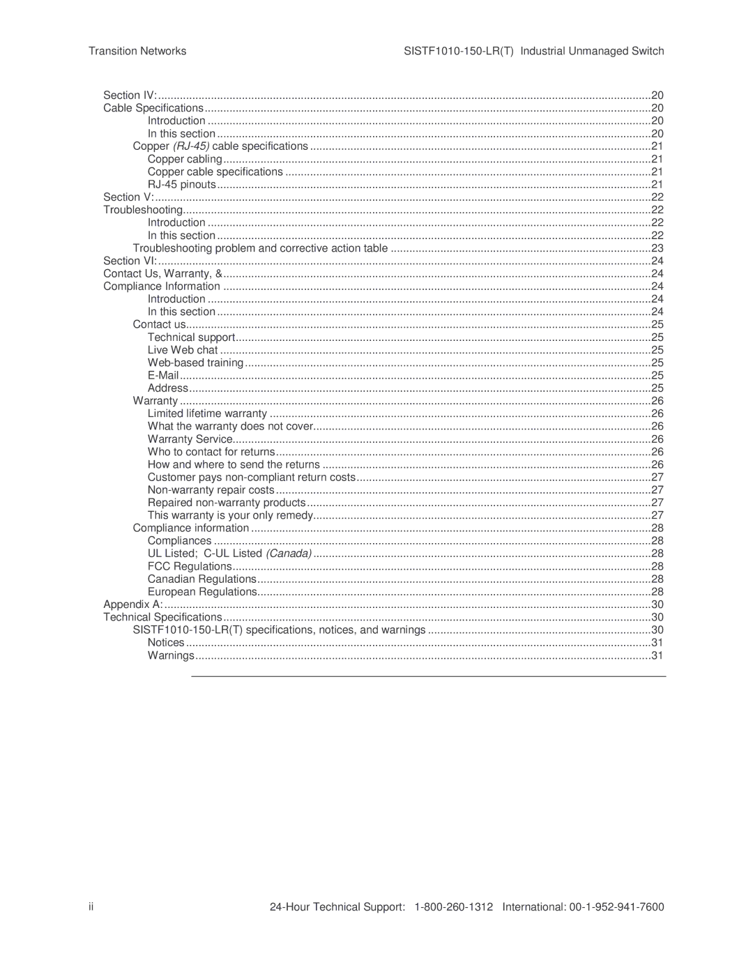 Transition Networks SISTF1010-150-LR(T) installation manual Transition Networks SISTF1010-150-LRT 