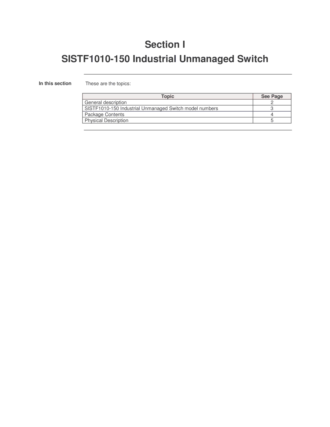 Transition Networks SISTF1010-150-LR(T) installation manual Section SISTF1010-150 Industrial Unmanaged Switch 