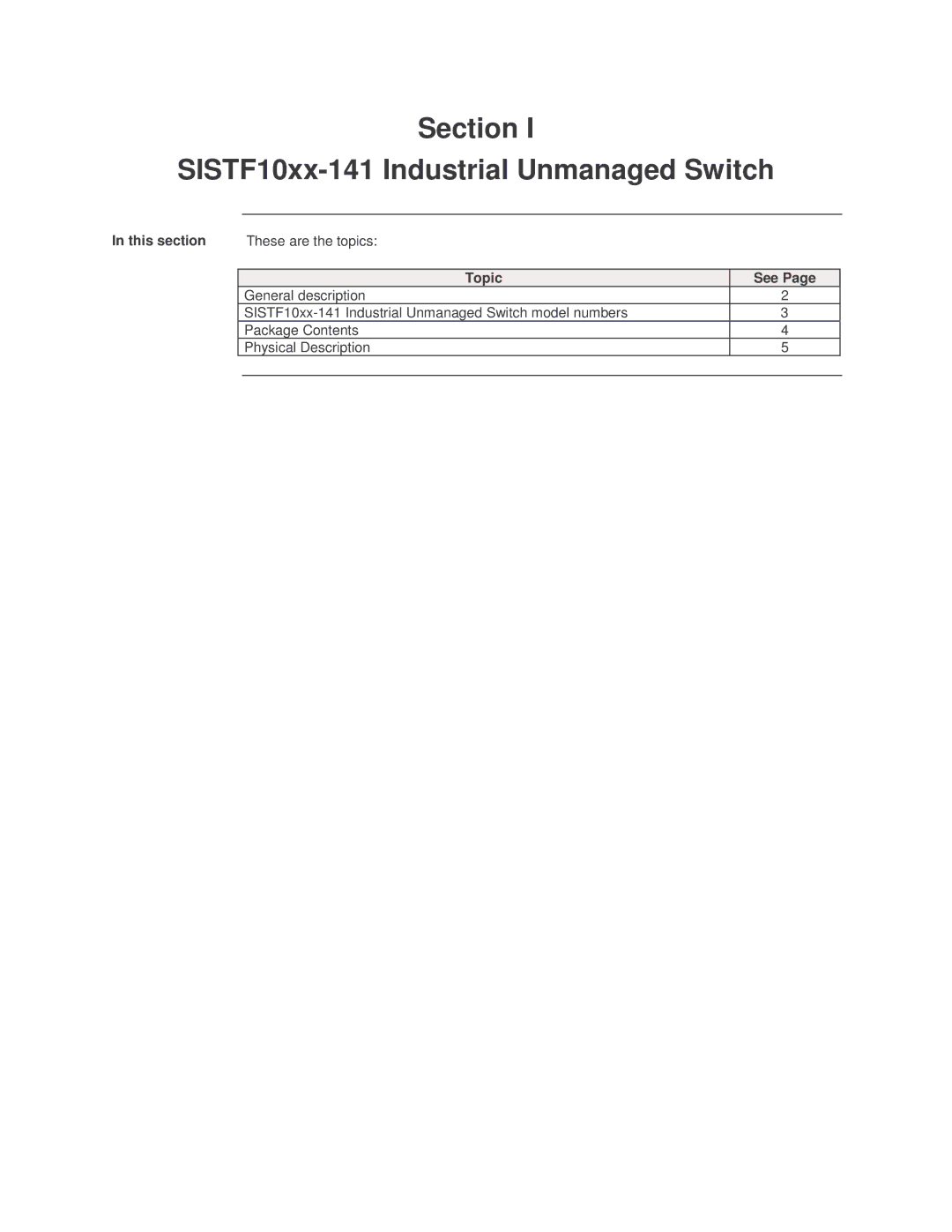 Transition Networks SISTF10xx-141-LR(T) installation manual Section SISTF10xx-141 Industrial Unmanaged Switch 