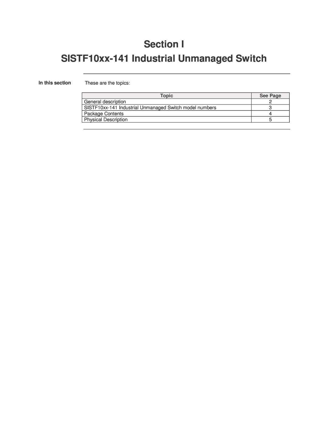Transition Networks SISTF10xx-141-LR(T) installation manual Section SISTF10xx-141Industrial Unmanaged Switch 