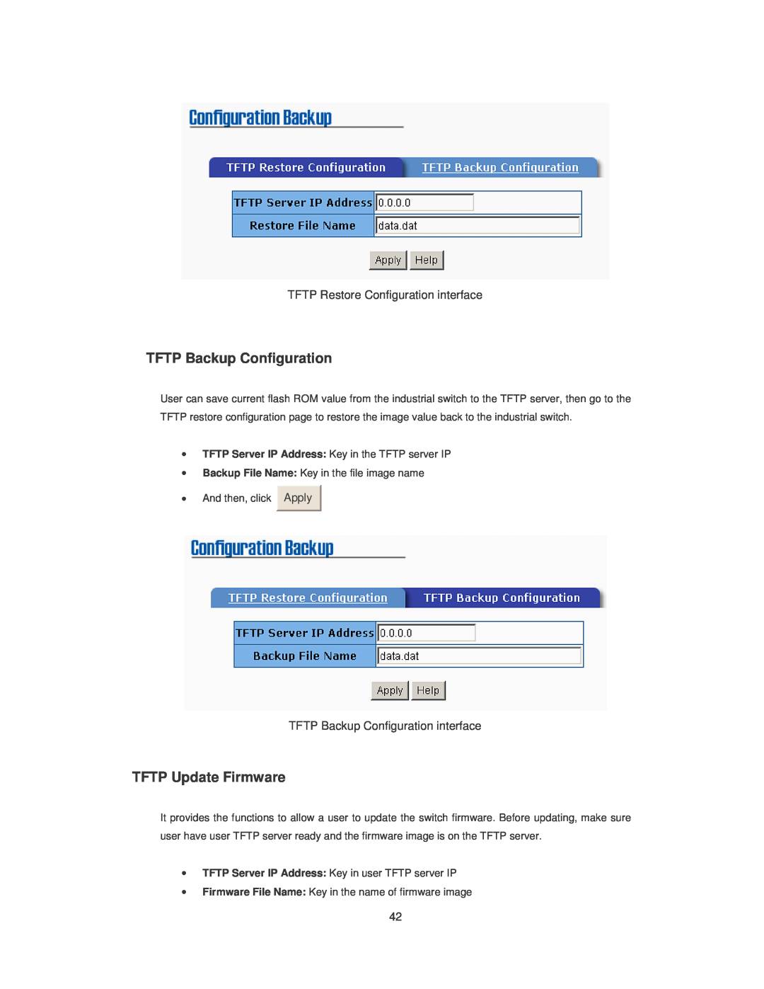 Transition Networks SISTM10XX-162-LR TFTP Backup Configuration, TFTP Update Firmware, TFTP Restore Configuration interface 