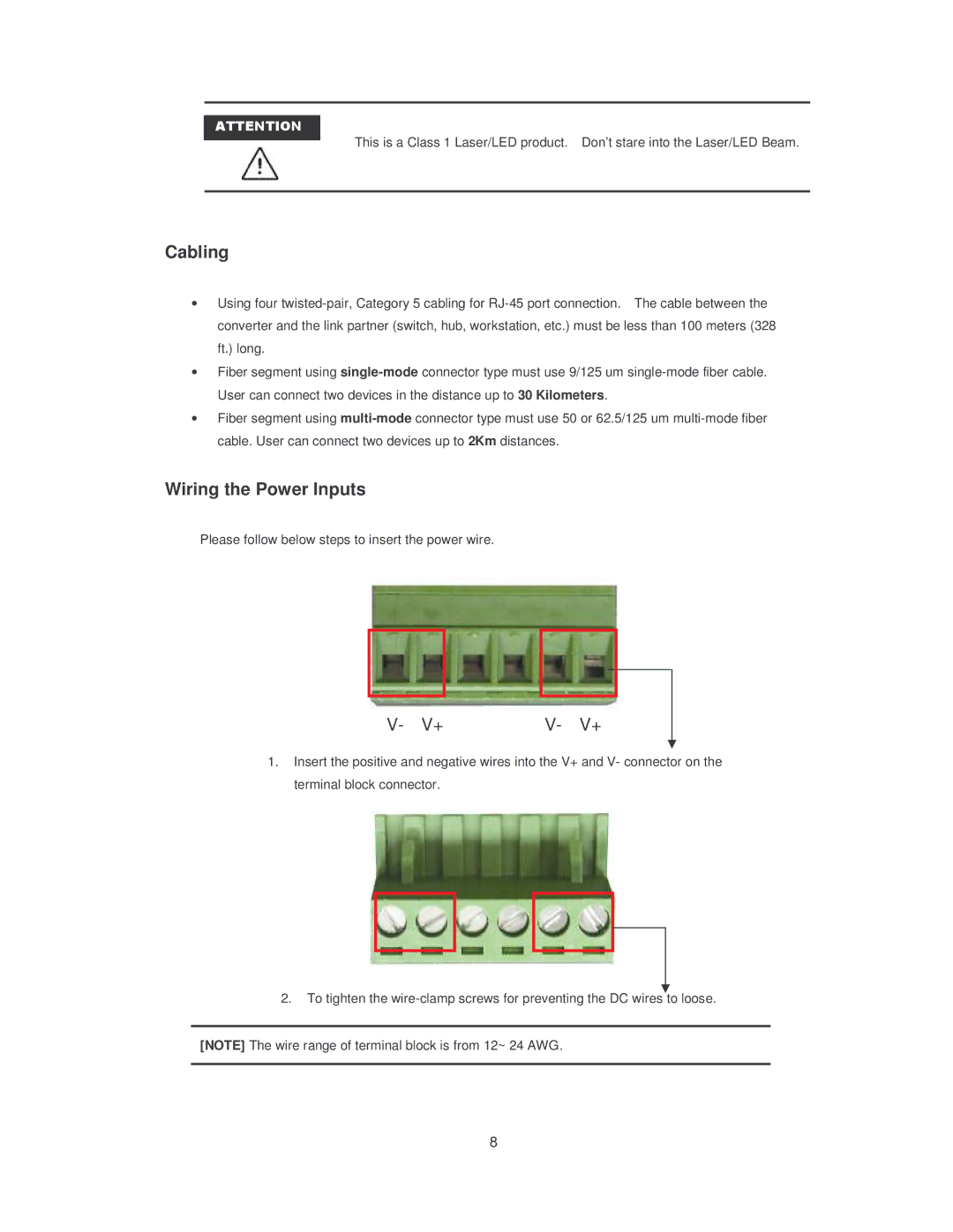 Transition Networks SISTM10XX-162-LR installation manual Cabling, Wiring the Power Inputs 