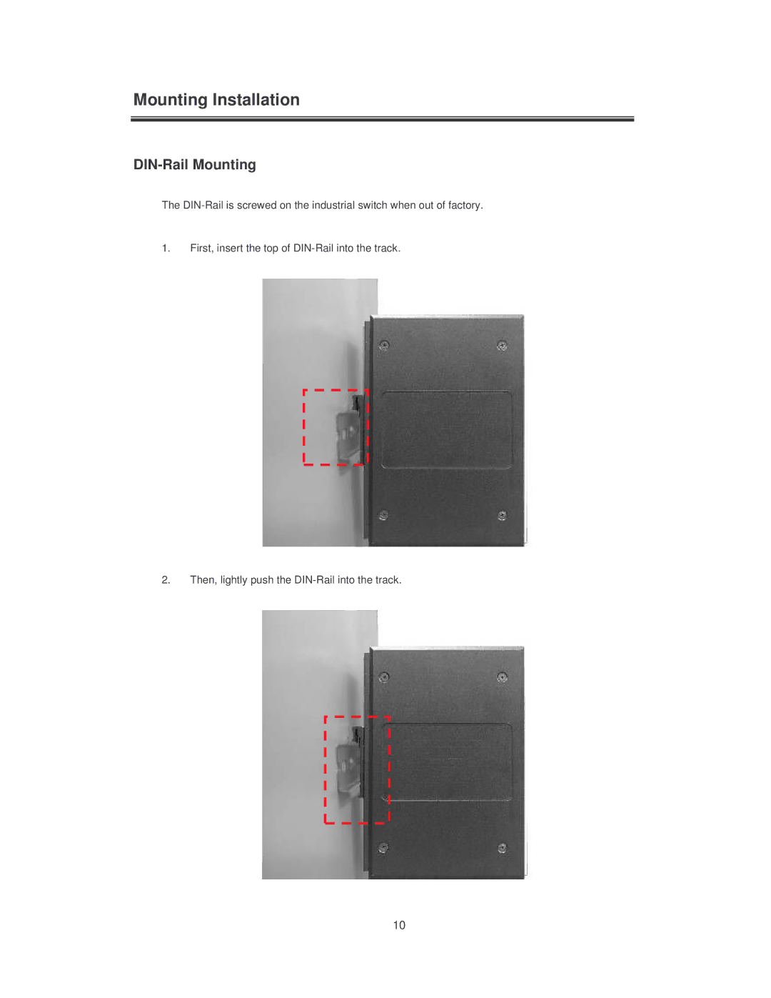 Transition Networks SISTM10XX-162-LR installation manual Mounting Installation, DIN-Rail Mounting 