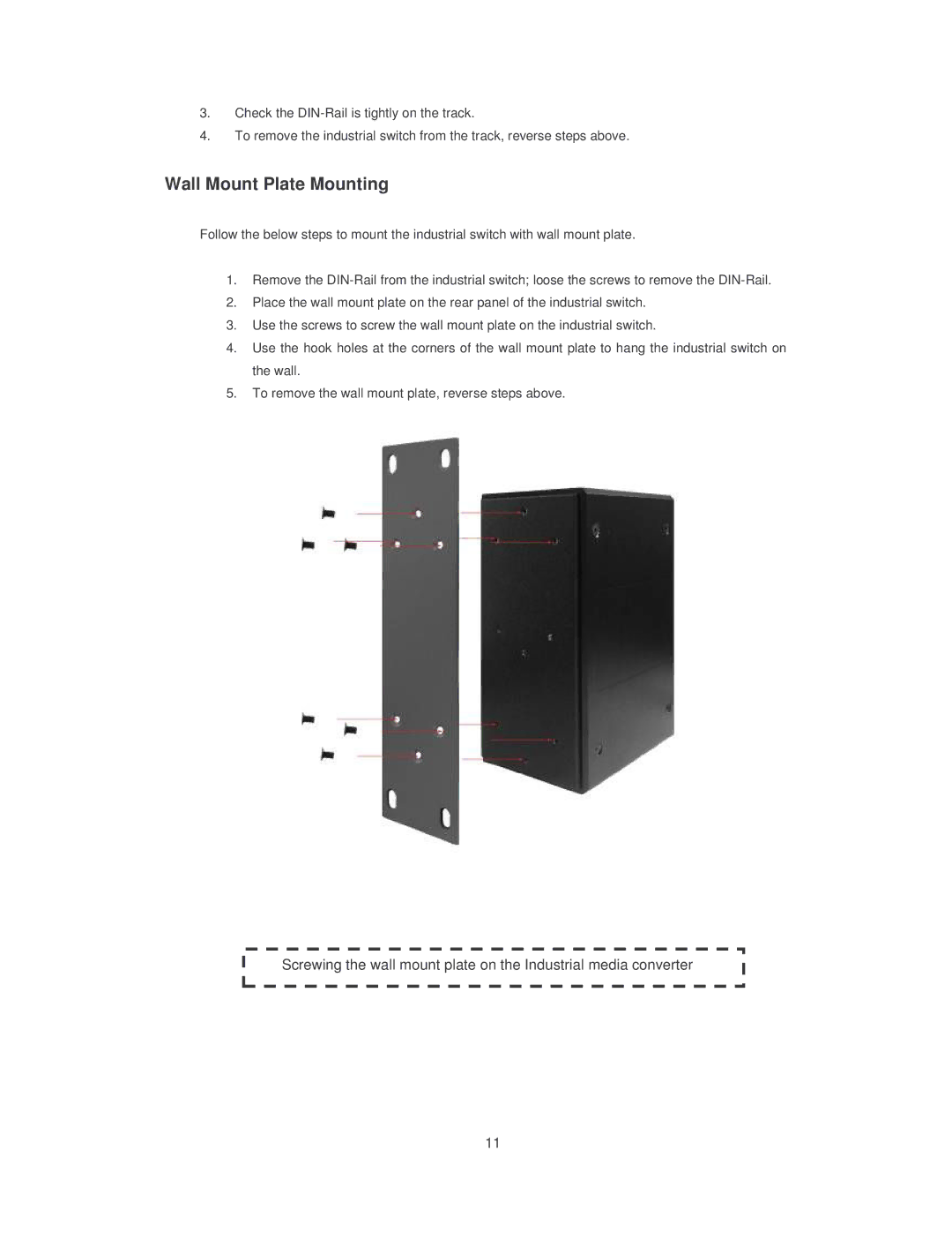 Transition Networks SISTM10XX-162-LR installation manual Wall Mount Plate Mounting 