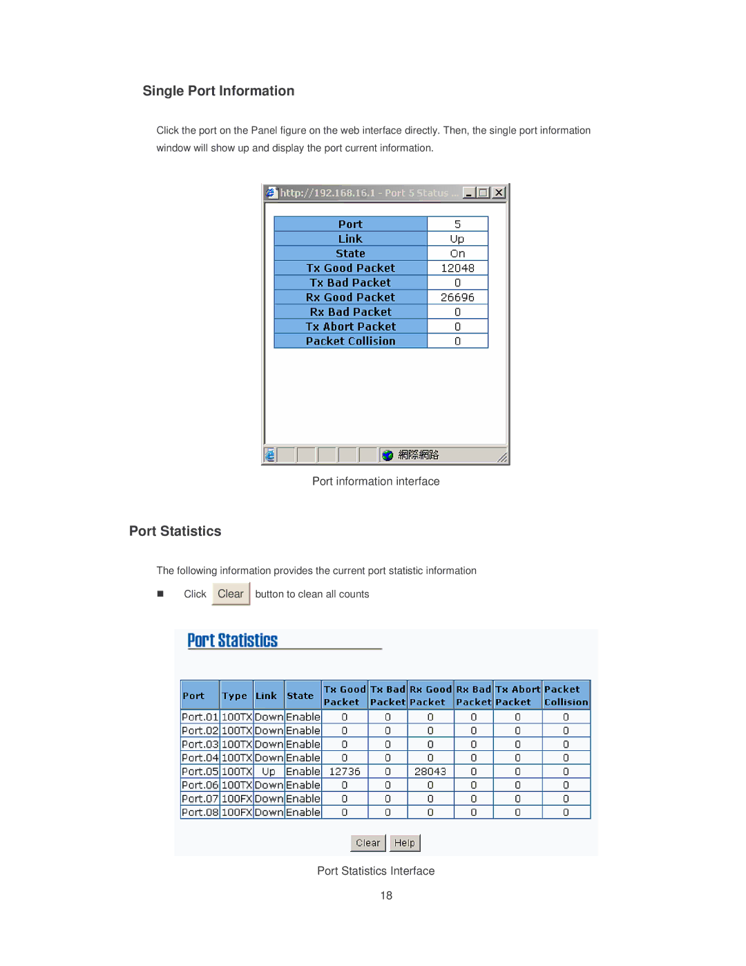 Transition Networks SISTM10XX-162-LR installation manual Single Port Information, Port Statistics 