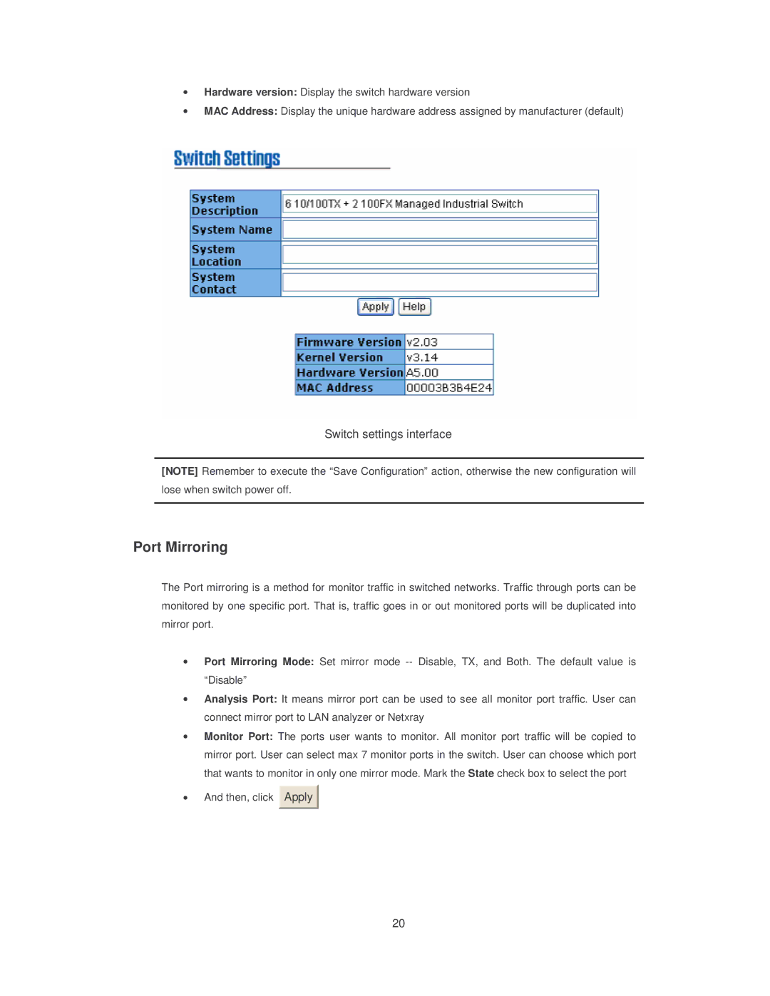 Transition Networks SISTM10XX-162-LR installation manual Port Mirroring 