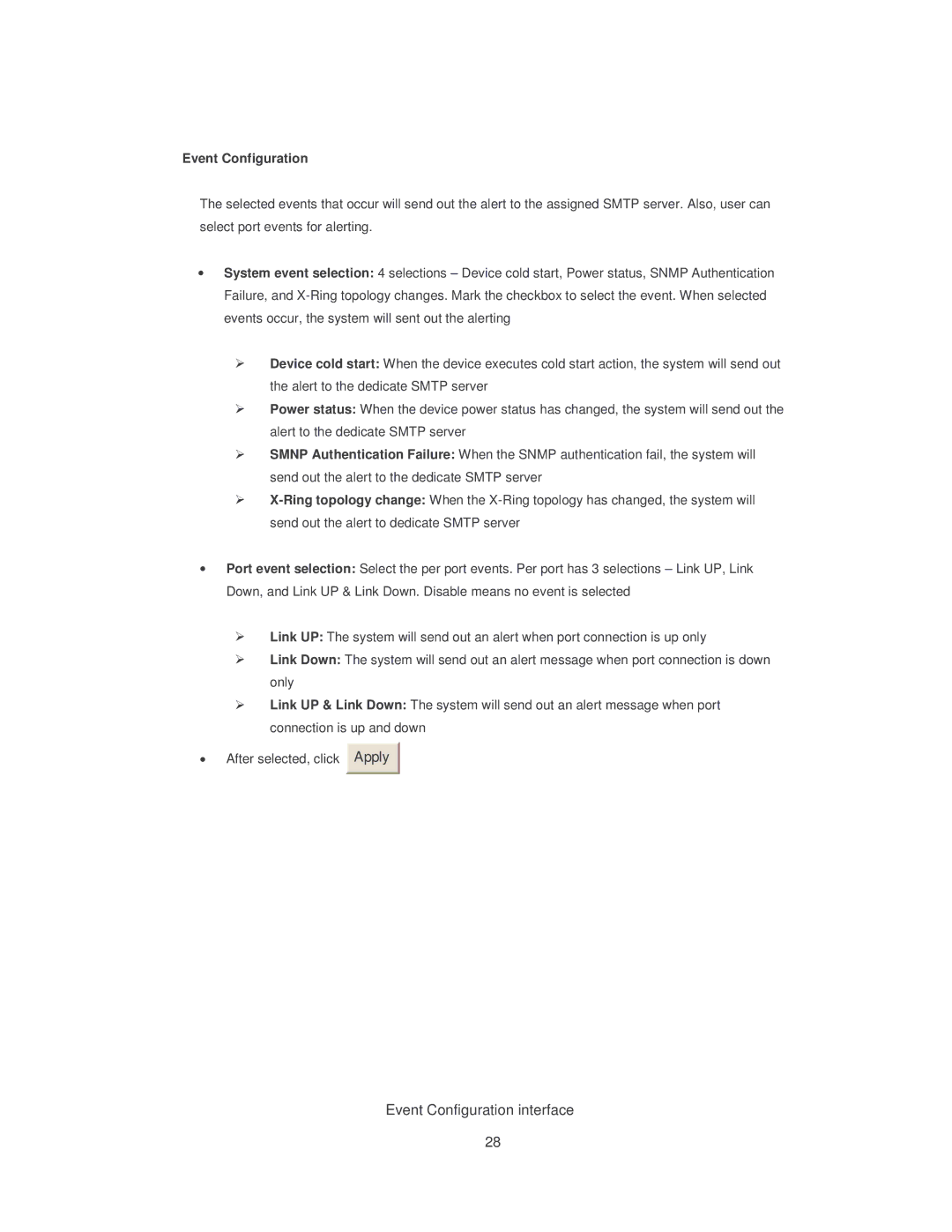 Transition Networks SISTM10XX-162-LR installation manual Event Configuration interface 