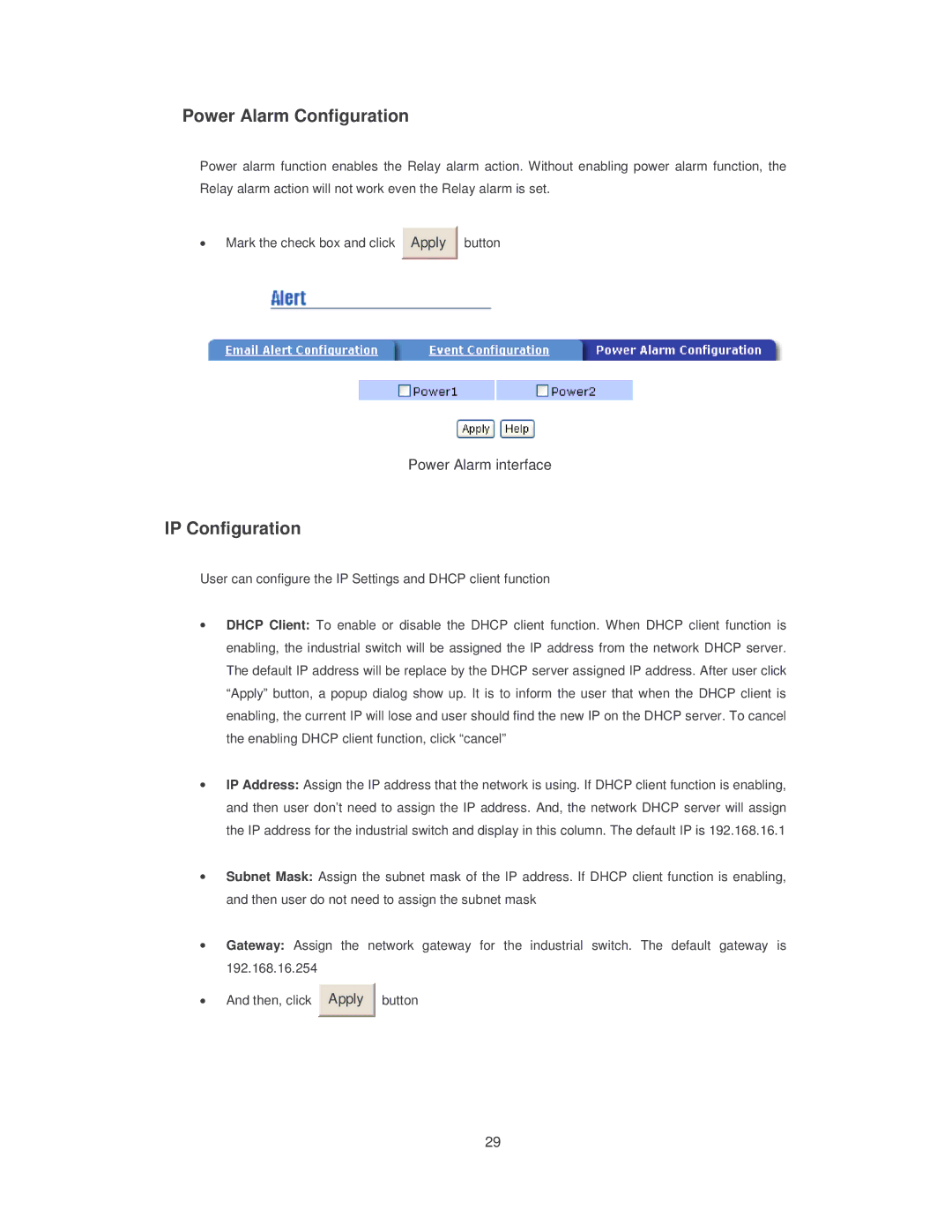 Transition Networks SISTM10XX-162-LR installation manual Power Alarm Configuration, IP Configuration 