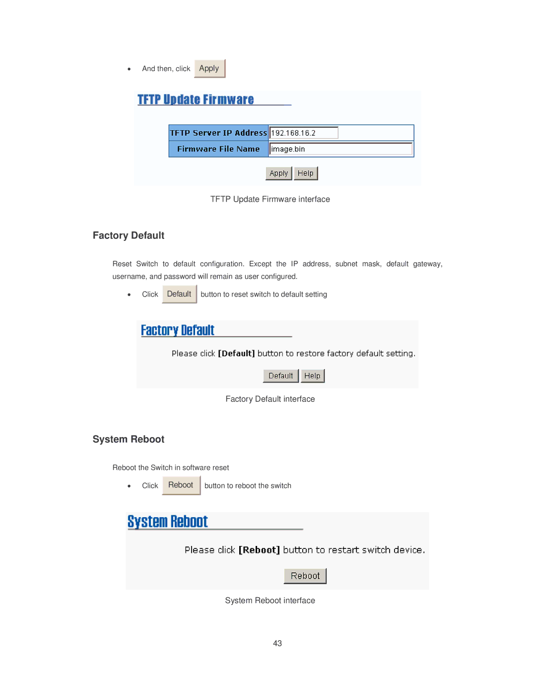 Transition Networks SISTM10XX-162-LR installation manual Factory Default, System Reboot 