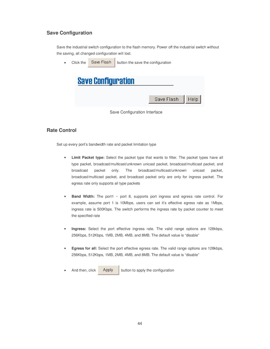 Transition Networks SISTM10XX-162-LR installation manual Save Configuration, Rate Control 